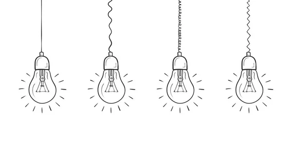灯泡草图 能源概念 不同电线的灯泡 矢量说明 — 图库矢量图片