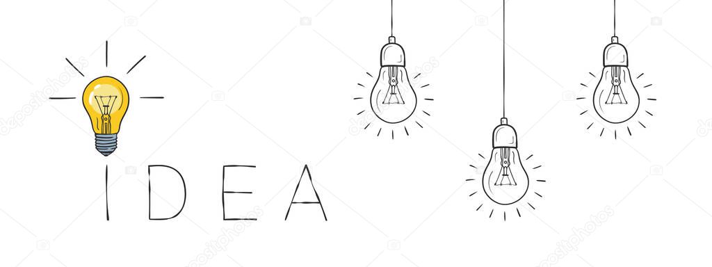 Idea concept. Light bulb doodle. Electric light, energy concept. Vector illustration