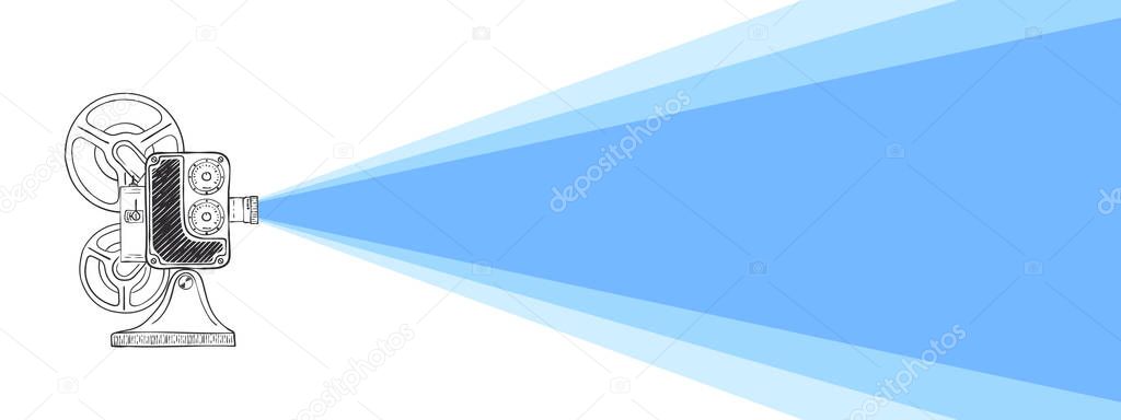 Light from Projector. Projector drawn by hand with a beam of light. Vector illustration