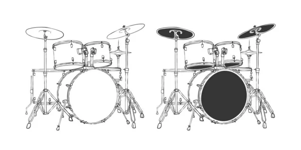 Drum Set Hand Drawn Drums Professional Drums Hand Drawn Style — Stock vektor