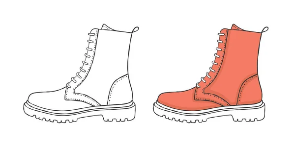 Zapatos Pintados Botas Clásicas Modernas Dibujo Estilo Imágenes Ilustración Vectorial — Vector de stock