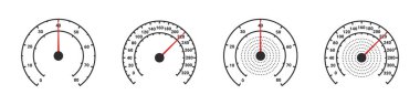 Car speedometer with speed level scale. Speedometer and tachometer scales. Speed indicator sign. Vector illustration