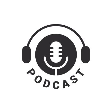 Podcast Logosu. Ses kaydı konsepti. Podcast radyo ikonu. Stüdyo mikrofon işareti. Vektör illüstrasyonu