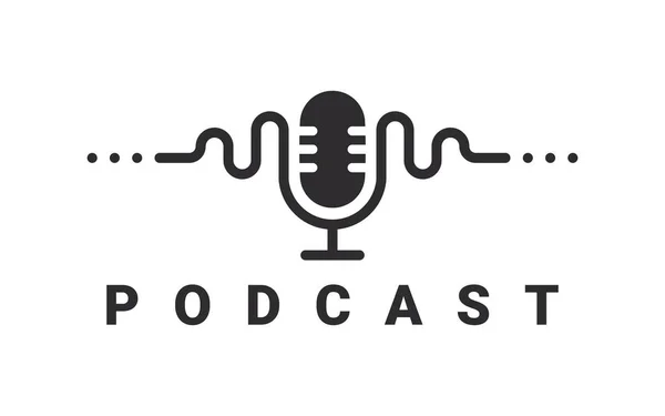 Podcast logosu. Radyo logosu tasarımı. Stüdyo mikrofon simgeleri. Vektör illüstrasyonu