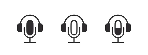 Podcast Icons Audio Record Concept Podcast Radio Icons Microphone Headphones — Stock vektor