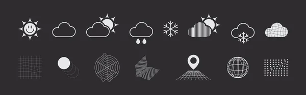Weather Icons Retro Futuristic Elements Design Geometric Shapes Vector Illustration — ストックベクタ