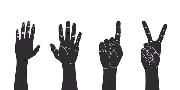 Жест Рукой Раскрашенные Руки Командная Работа Руки Вверх Руки Голосования — стоковый вектор