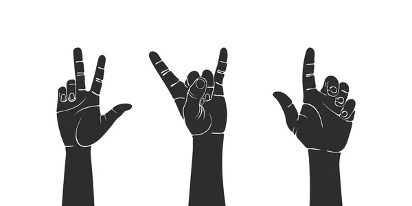 Silhouettes Hands Raised Hands Drawn Hands Collaboration Voting Volunteering Concert — Vector de stock