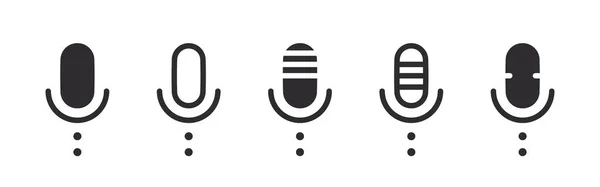 Mikrofonsymbole Unterschiedliche Mikrofonsammlung Podcast Mikrofonzeichen Vektorsymbole — Stockvektor