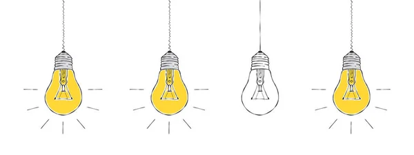 Светящиеся Лампочки Эскиз Лампочки Электрическое Освещение Энергетическая Концепция Векторная Иллюстрация — стоковый вектор