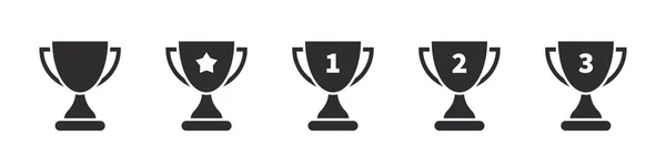 Trófea Kupa Ikonok Győztes Poharak Díj Díj Osztályzati Jelvények Vektorillusztráció — Stock Vector