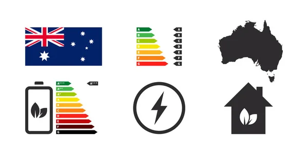 Emblemas Eficiência Energética Austrália Ícones Desempenho Energético Gráfico Classificação Energética — Vetor de Stock
