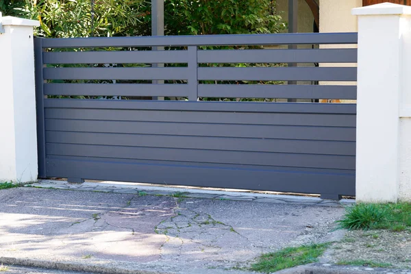 Grey Dark Sliding Home Steel Door Aluminum Gate Gray — Stock Photo, Image