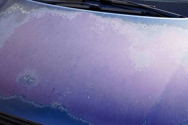 Car Used Peeling Blue Paint Grunge Hood Old Automobile — Stock Photo, Image