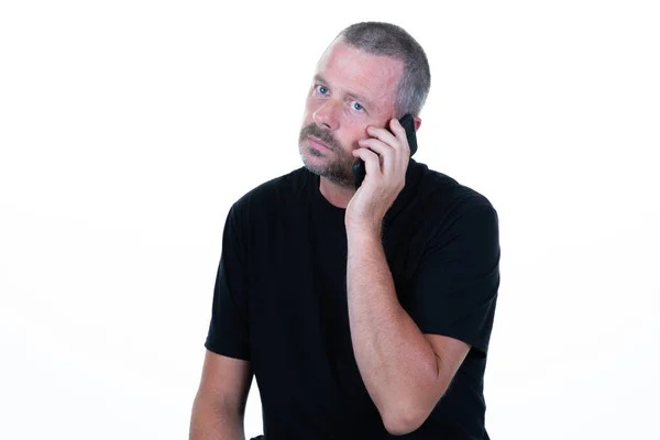 Retrato Joven Triste Frustrado Guapo Pensativo Hombre Hablando Teléfono Inteligente — Foto de Stock