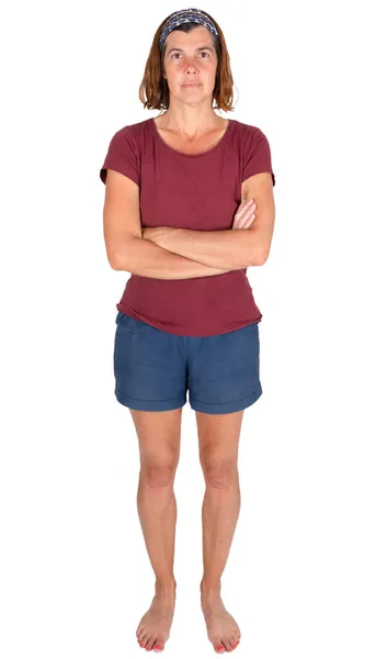 Middle Aged Woman Full Body Casual White Studio Background Portrait — Stock Photo, Image