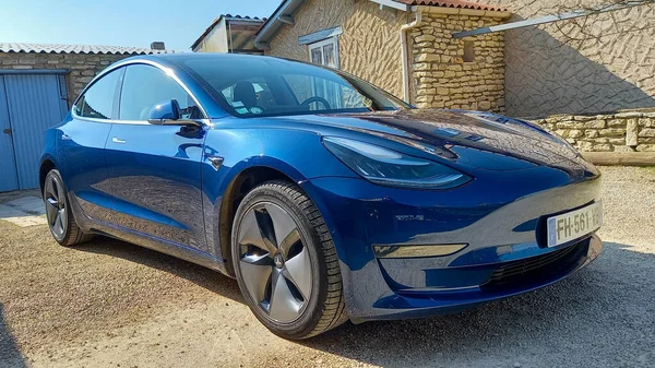 Bordeaux Aquitaine Francie 2021 Tesla Model Auto Elektromobil Nás Značka — Stock fotografie