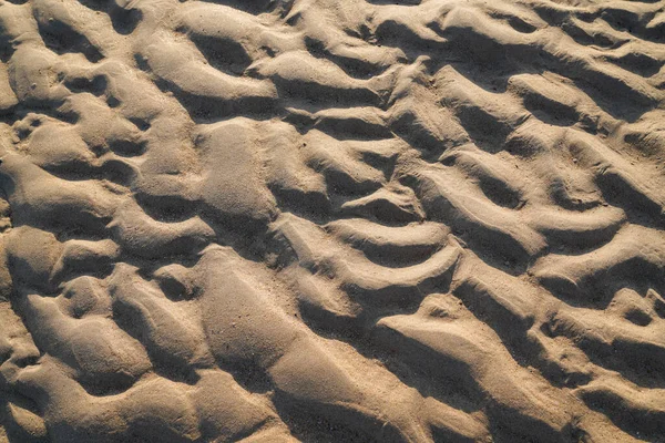 Textura Pláž Písek Letním Slunci Hnědé Písčité Pozadí — Stock fotografie