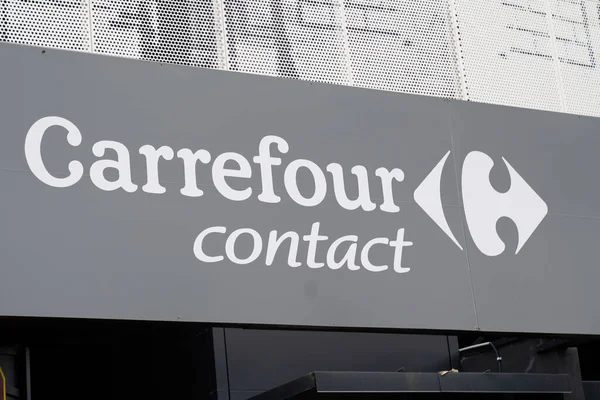 Burdeos Aquitania Francia 2021 Carrefour Contact Text Logo Sign Brand — Foto de Stock