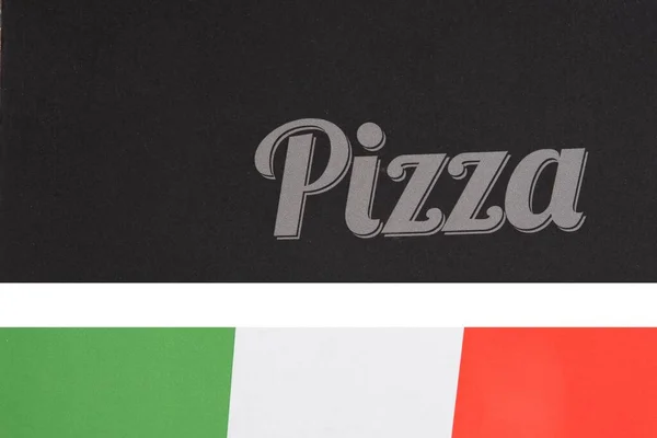 Pizza Caixa Texto Para Levar Com Bandeira Cor Italiana Tampa — Fotografia de Stock