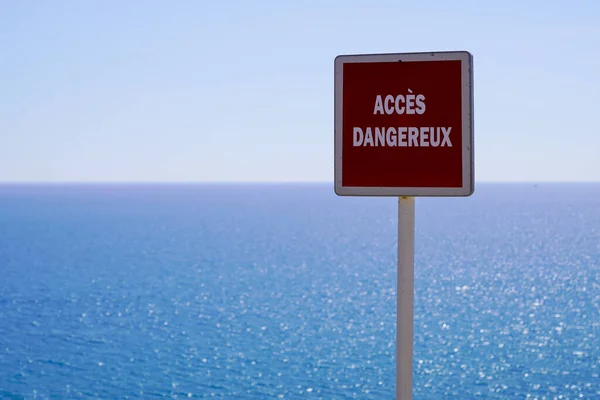 Acces Dangereux Text French Panel Sign Means Dangerous Access Sea — Stock Photo, Image