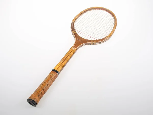 Raqueta Tenis Madera Vintage Viejo Concepto Deporte Retro Sobre Fondo — Foto de Stock
