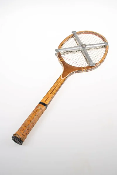 Raqueta Caja Acero Sobre Raqueta Tenis Vintage Madera — Foto de Stock