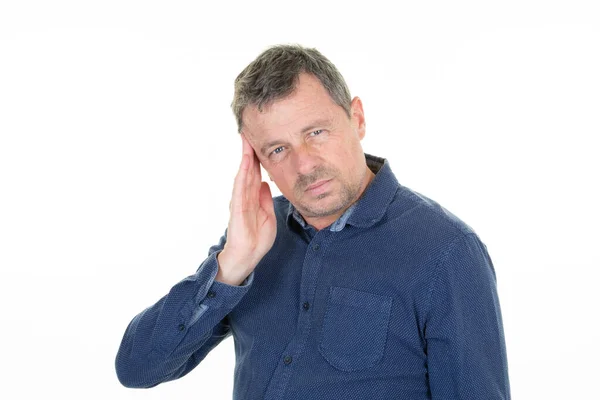 Schöner Mann Schmerzen Mit Kopfschmerzen Hand Auf Kopf Auf Weißem — Stockfoto