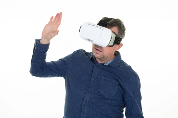 Hombre Guapo Virtual Con Gafas Realidad Virtual —  Fotos de Stock