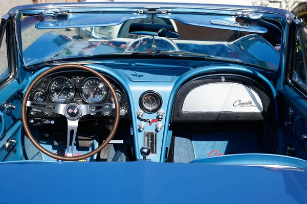 Burdeos Aquitania Francia 2021 Chevrolet Corvette Azul Interior Oldtimer Descapotable —  Fotos de Stock