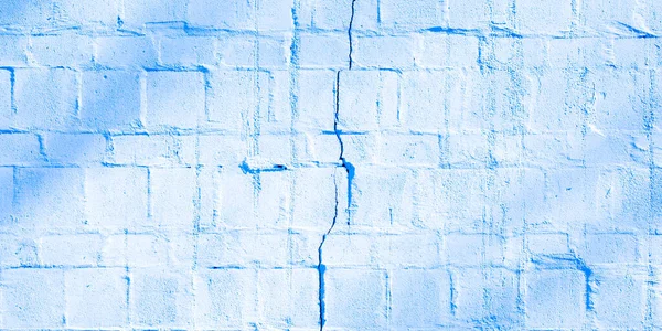 Cracked Blue Brick Block Wall Background Texture Painted Stones Facade — Fotografia de Stock