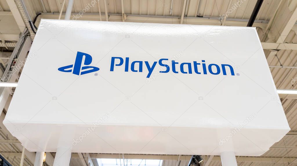 Bordeaux , Aquitaine  France - 01 02 2022 : Playstation Logo brand and sign text Blue on white Background interior shop technology gaming