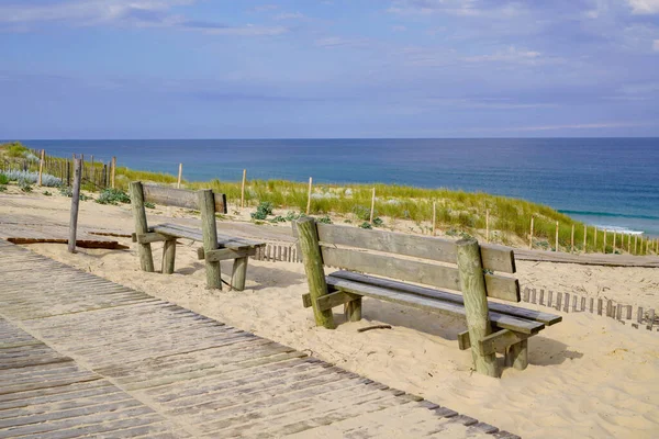 Wooden Bench Atlantic French Coast Ocean Arcachon Bay — Stockfoto