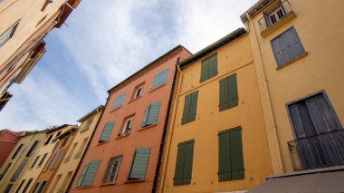 typical building colorful street in the center of Collioure city south France