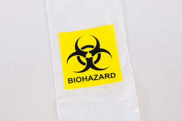 plastic biohazard bag with logo brand and text sign