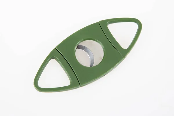 Cigar Cutter Green Plastic Metal Isolated White Background — Stock Photo, Image
