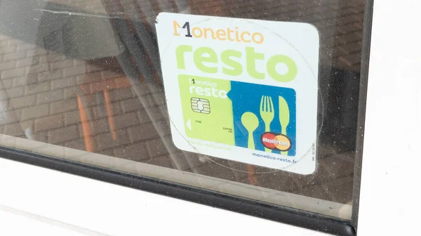 Bordeaux Aquitaine Frankrike 2022 Monetico Resto Mastercard Logo Och Textskylt — Stockfoto