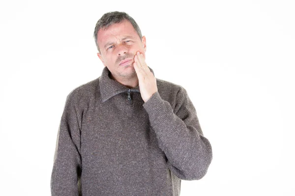 Dor Dente Homem Bonito Sofrendo Tocando Sua Bochecha Para Parar — Fotografia de Stock