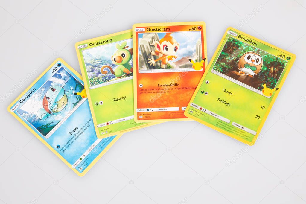 Bordeaux , Aquitaine  France - 01 24 2022 : pokemon trading cards collectable rare game cards