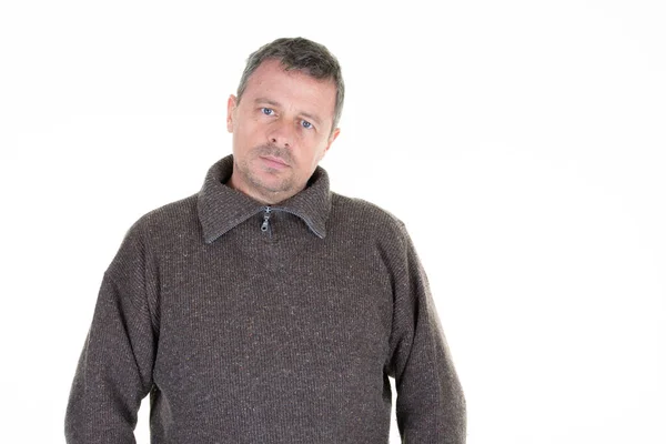 Hombre Mediana Edad Con Barba Clavada Sobre Fondo Blanco —  Fotos de Stock