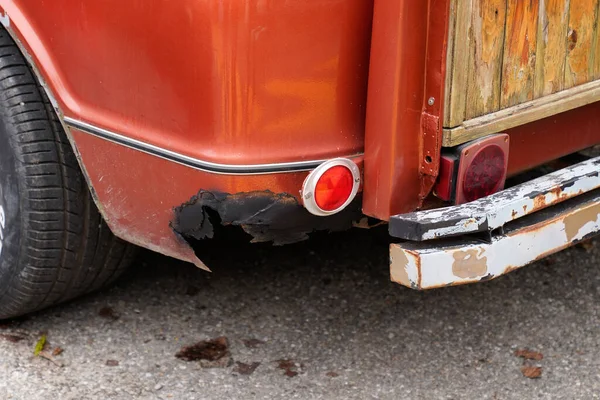 Velho Carro Enferrujado Americano Caminhão Captador Detalhe Traseiro — Fotografia de Stock