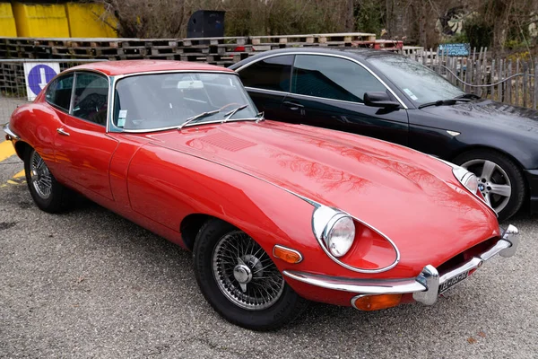 Burdeos Aquitania Francia 2022 Jaguar Type Red Coupe Sixties 1960 — Foto de Stock