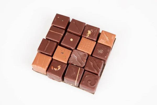 Variedade Pralines Chocolate Artesanal Fina Fundo Branco — Fotografia de Stock