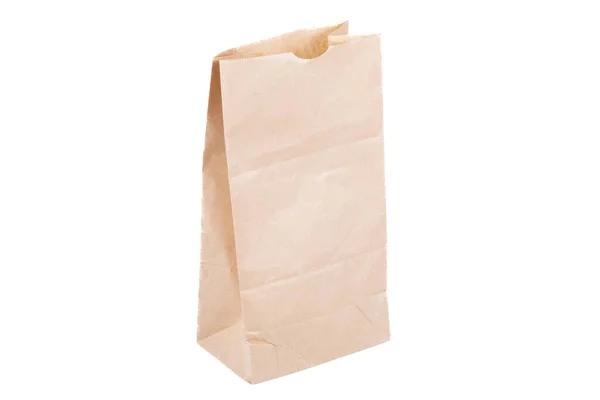 Sac Alimentaire Papier Brun Emballage Sur Fond Blanc — Photo