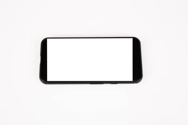 Smartfon Czarny Nowoczesny Model Duży Ekran Makieta Pełny Pusty Biały — Zdjęcie stockowe