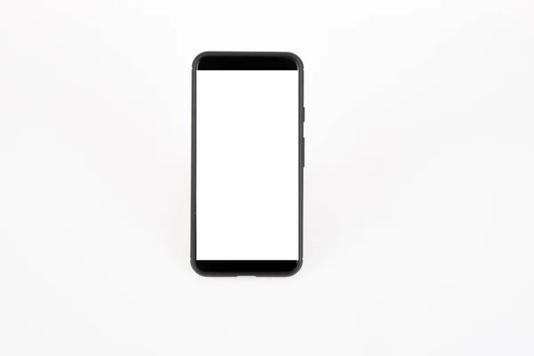 Zwarte Smartphone Met Leeg Scherm Lege Mockup Geïsoleerde Witte Achtergrond — Stockfoto