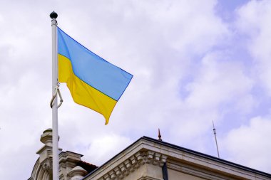 Ukrayna bayrağı dalgalanan sarı mavi Ukraynalı
