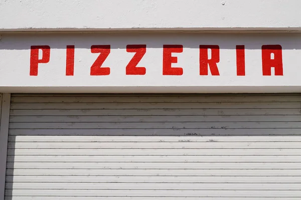 Pizza Pizzerie Restaurace Červená Znamení Starý Ročník Ulici Mimo Pohled — Stock fotografie