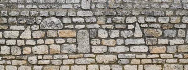 Pedra Texturizada Longa Feita Malha Pedras Parede Fundo Fachada Horizontal — Fotografia de Stock