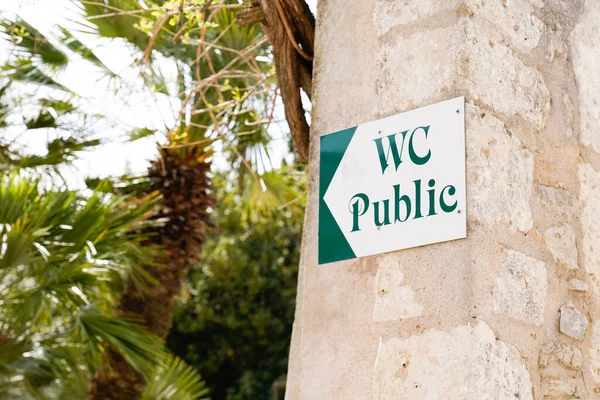 Flecha Pública Verde Calle Texto Significa Baños Baño Público Letrero —  Fotos de Stock